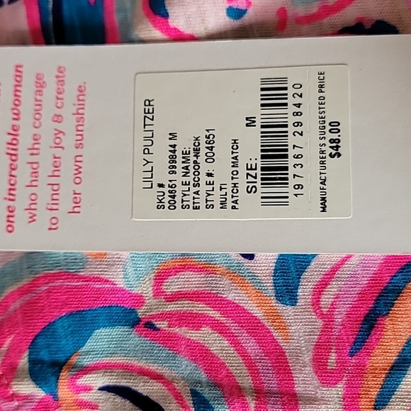 Lilly Pulitzer Etta Scoop-Neck Tee Top Multi Patch To Match - Picture 6 of 9